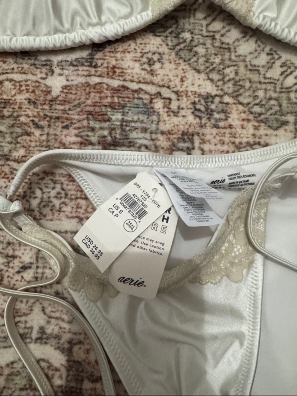aerie Shimmery Ivory Lace-Trim Triangle Bikini Bottoms - Picture 2 of 3
